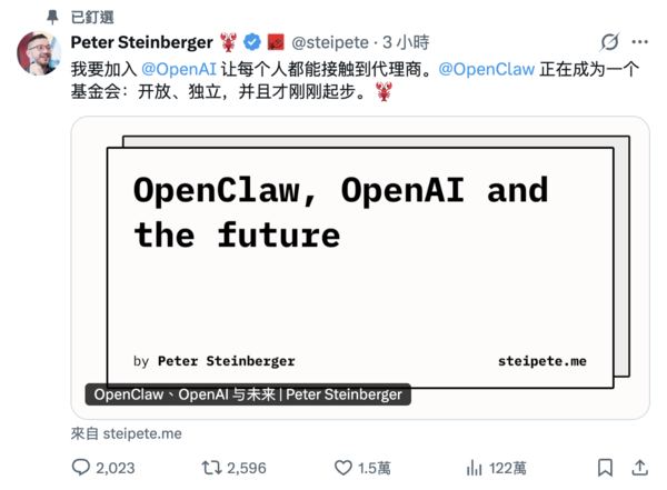 OpenClaw开发者Peter Steinberger官宣加盟OpenAI