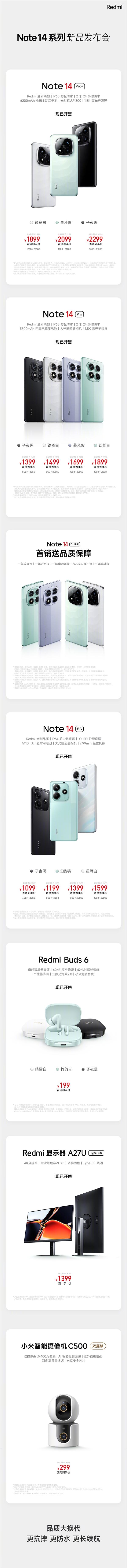 199元到2299元！Redmi Note 14系列新品发布会6大新品价格汇总