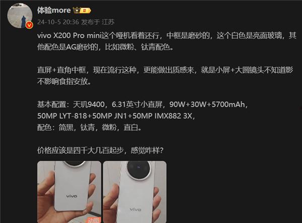 质感拉满！vivo X200 Pro mini设计曝光：哑机中框为磨砂材质  第1张