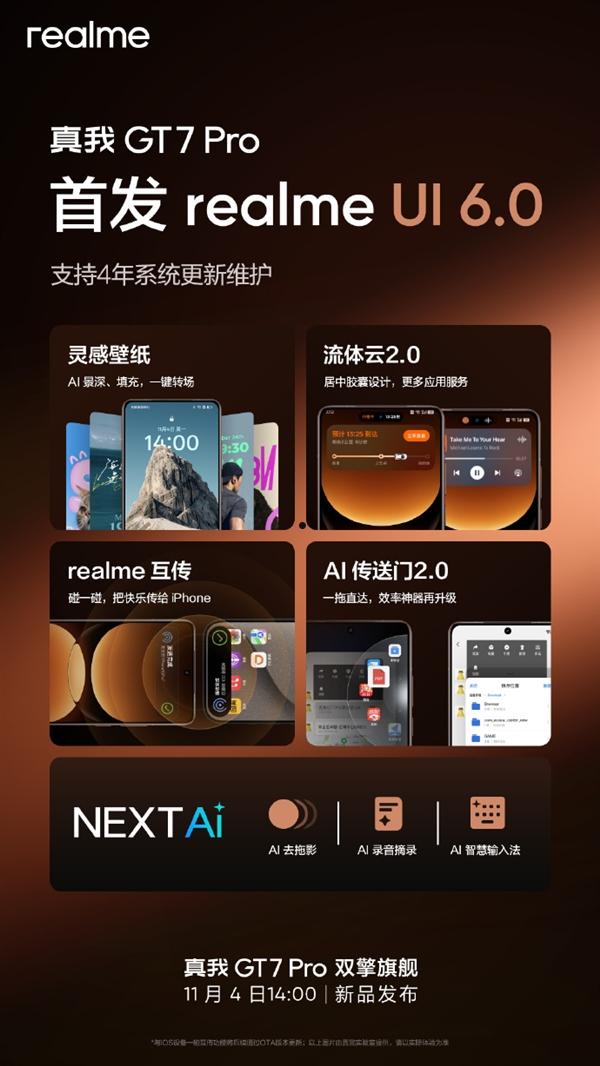 真我GT7 Pro首发搭载realme UI 6.0：支持4年系统更新维护 第1张