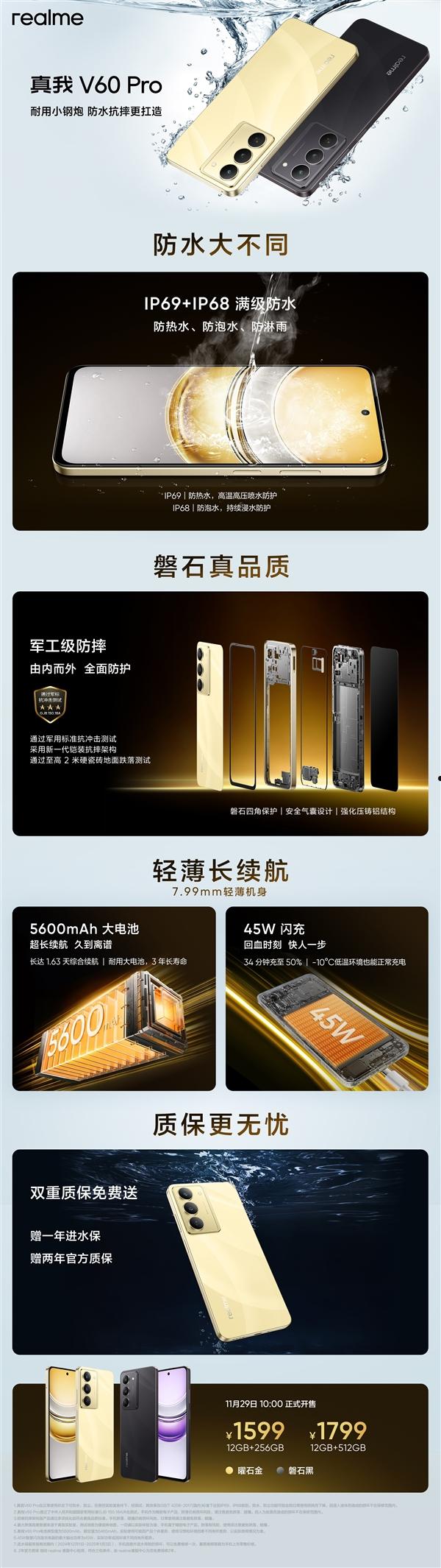 真我V60 Pro上市：价格最低的IP69防水耐用手机 1599元起  第2张